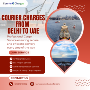 Courier service from Delhi to UAE showing parcel delivery, international shipping route, and logistics handling.